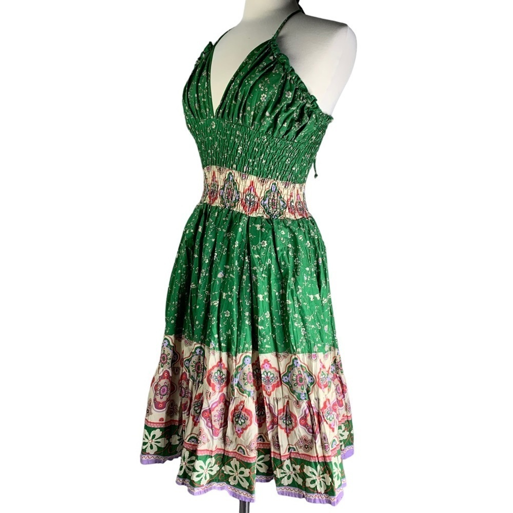 Forever Halter Style Top Smocked Bodice Tier Ruffle MIDI Sundress Size Small